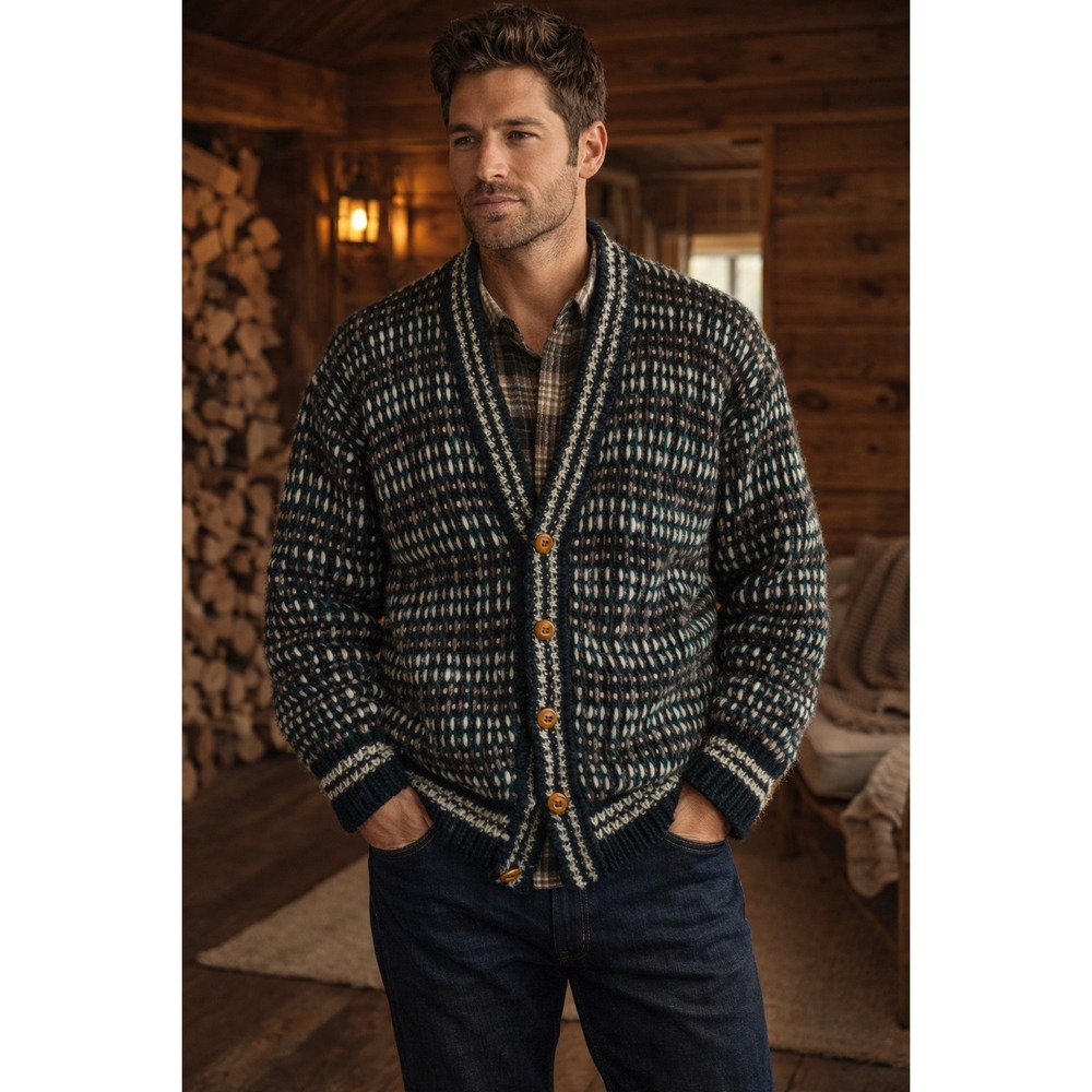 VTG Y2K 90s J. Peterman Co Mens Ecuadorian Wool Cardigan Sweater XL Grandpa Cozy